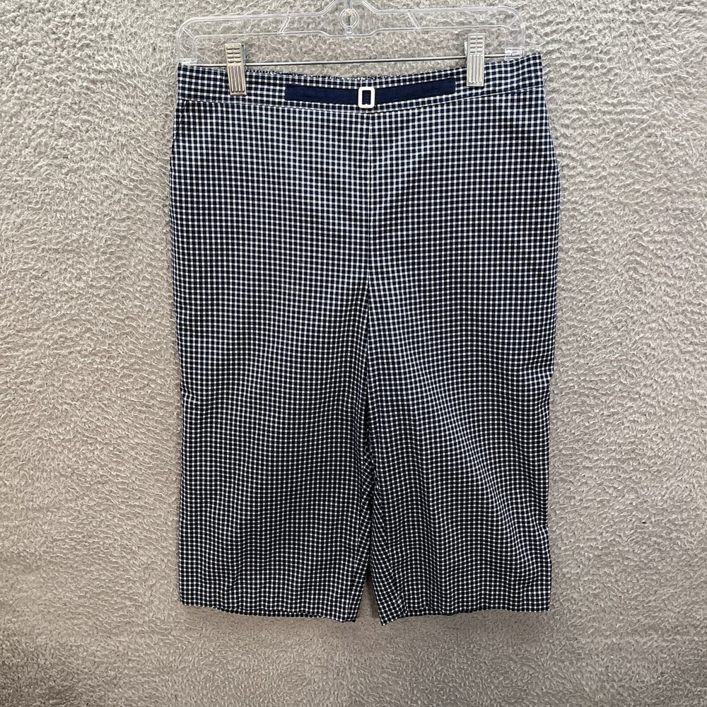Alfred Dunner Pants Womens 10 Blue White Check Mid Rise Capri Careerwear Casual